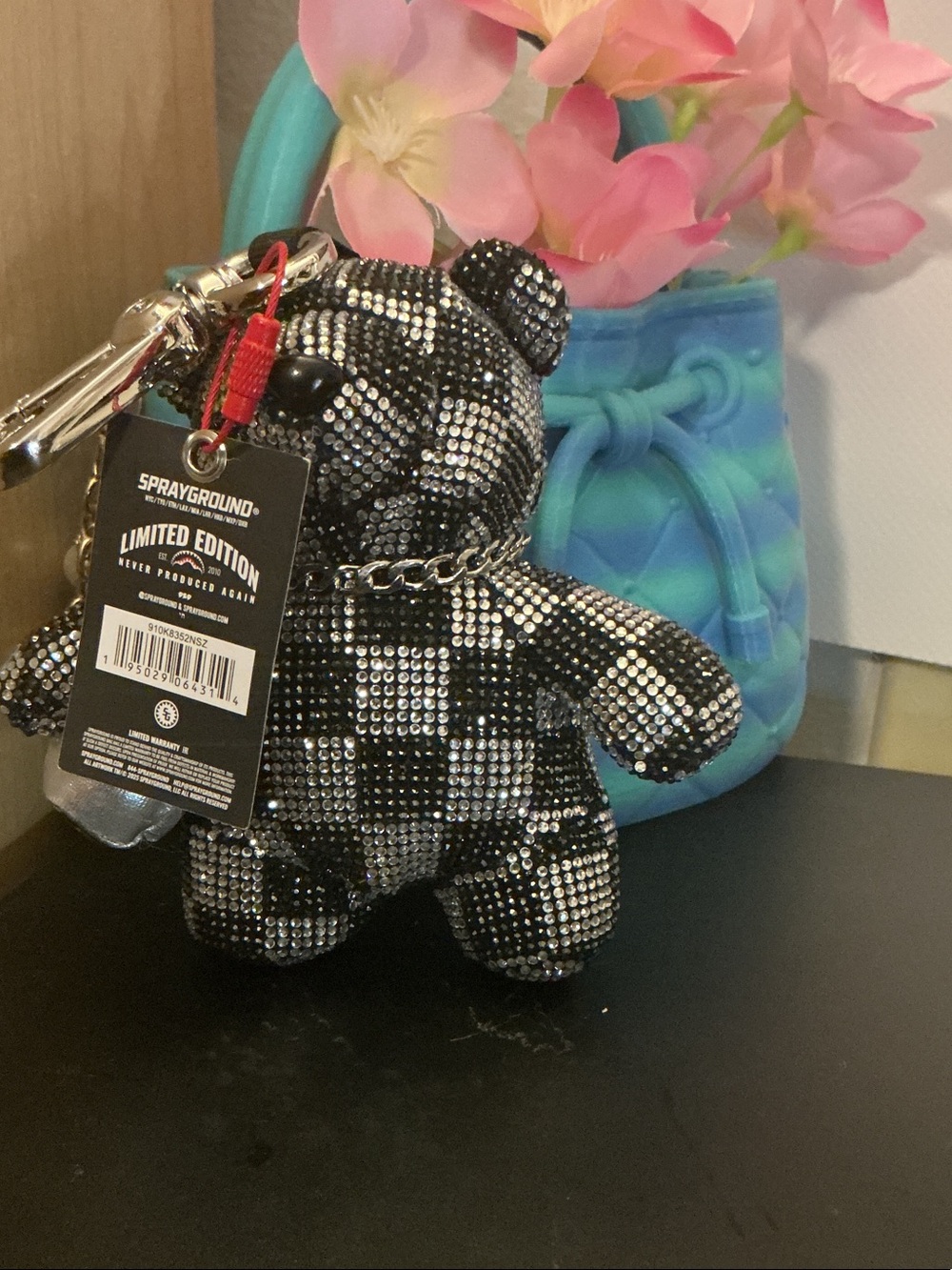 Sprayground LIMITED EDITION Black & Silver Rhinestone Bear Keychain